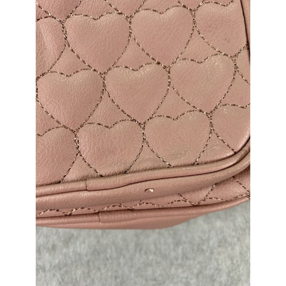 Under One Sky Pink Quilted Heart Mini Backpack Purse Zip, Adjustable Straps